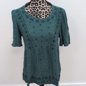 Knox Rose Teal Embroidered Blouse